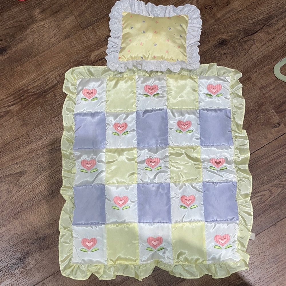 Vintage American Girl Bitty Baby Bedding Set floral and hearts